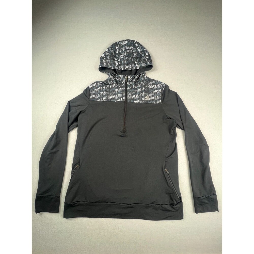 Adidas Climalite Women’s XL Black Hooded 1/4 Zip Pullover Graphic Athletic Top